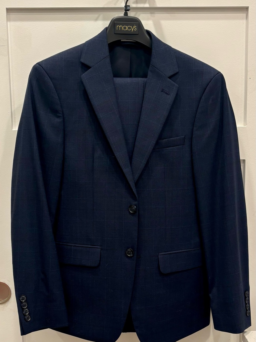 Bar III Navy Windowpane Two-Button Suit Jacket and Slacks
